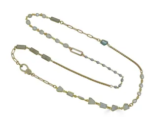 Gold Moonstone, Aquamarine and Pearl Long Necklace