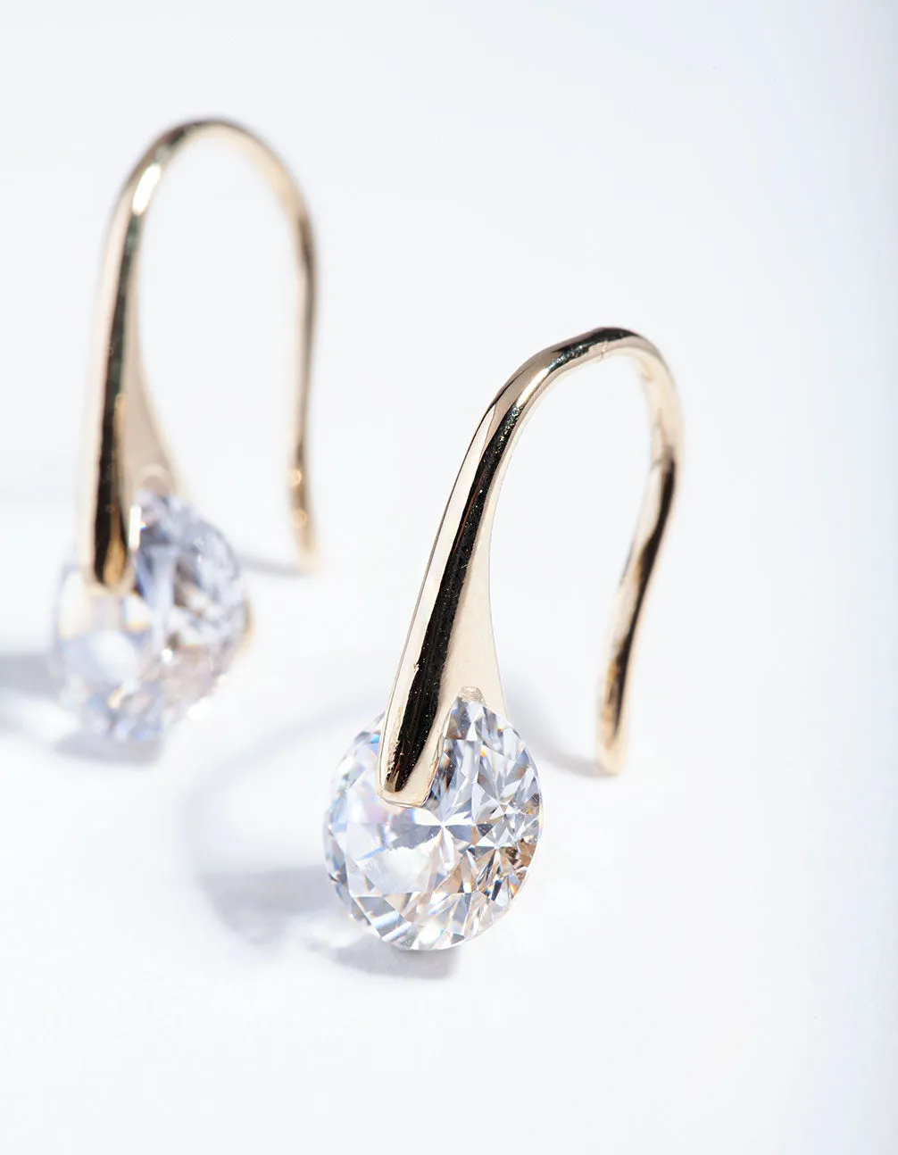 Gold Plated Sterling Silver Sleek Mini Hook Drop Earrings