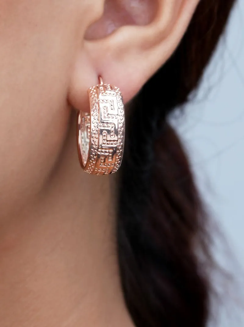 Greek Key Circle Hoop Earrings (Pure Silver)