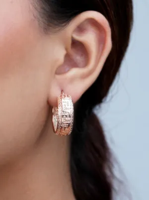 Greek Key Circle Hoop Earrings (Pure Silver)