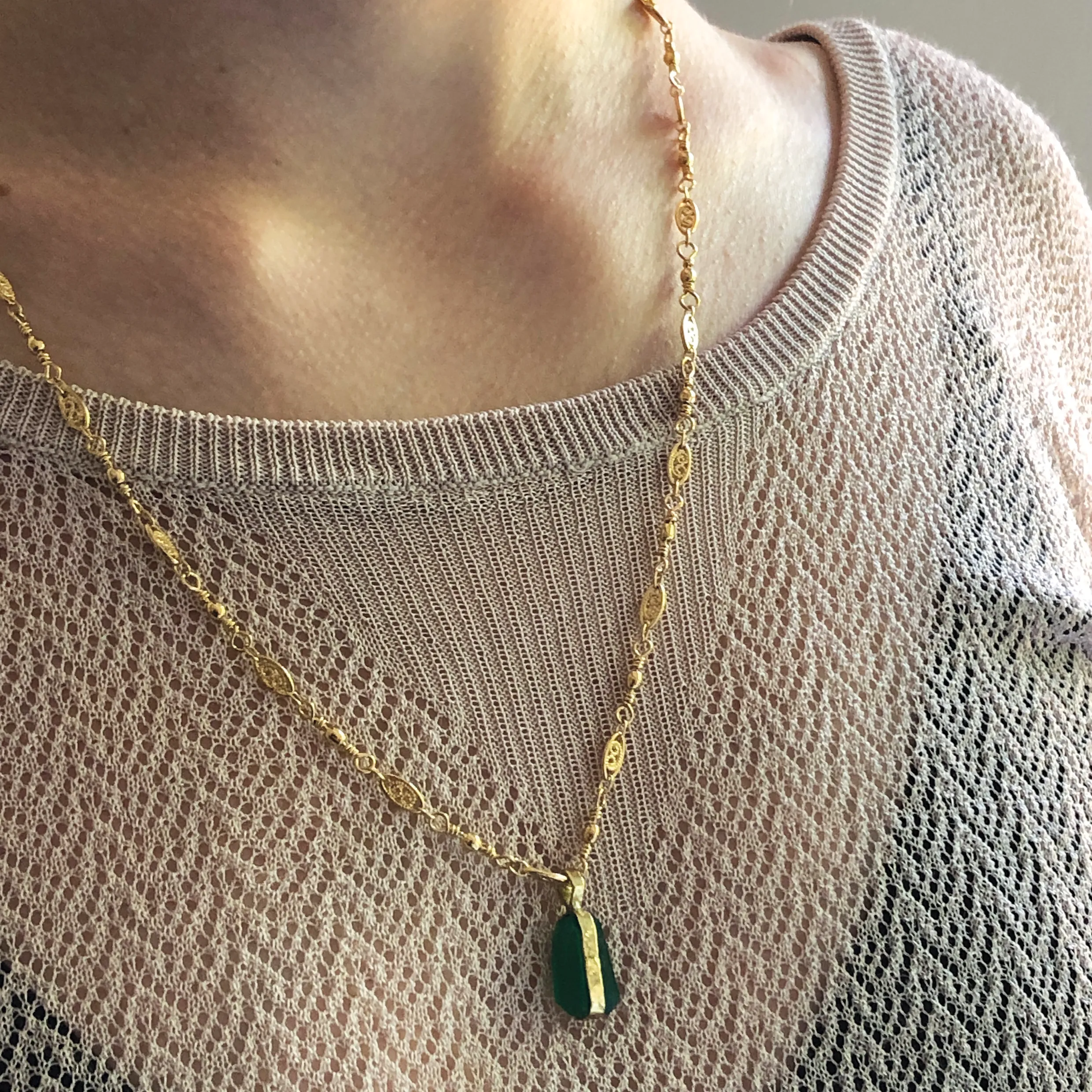 Green Onyx Unique Cut Baguette Pendant