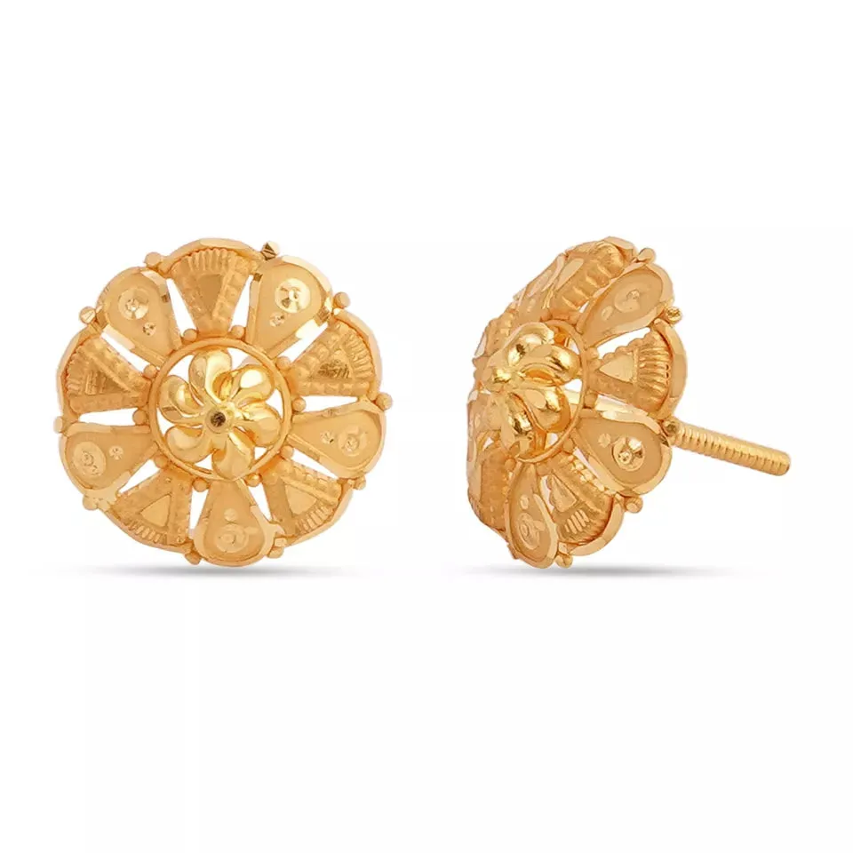 Handcrafted 22kt Yellow Gold Stud Earrings - Timeless Anniversary Gift