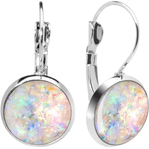 Handcrafted White Faux Opal Splash Leverback Earrings