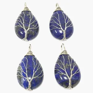 Handmade Wire Wrapped Tree of Life Lapis Lazuli Teardrop Pendant