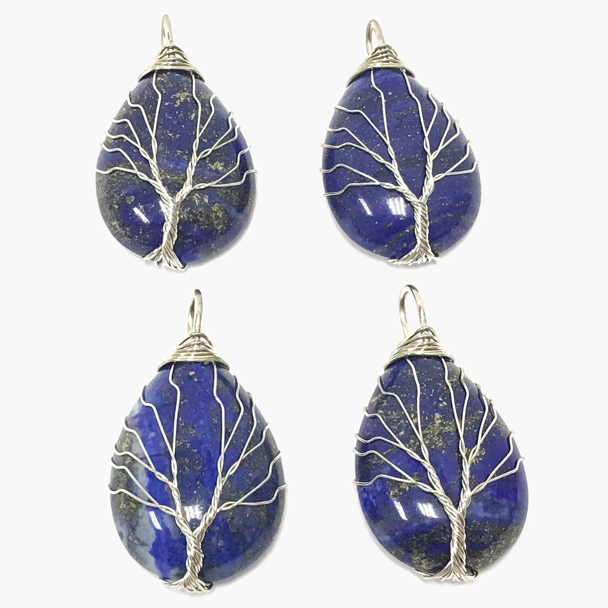 Handmade Wire Wrapped Tree of Life Lapis Lazuli Teardrop Pendant