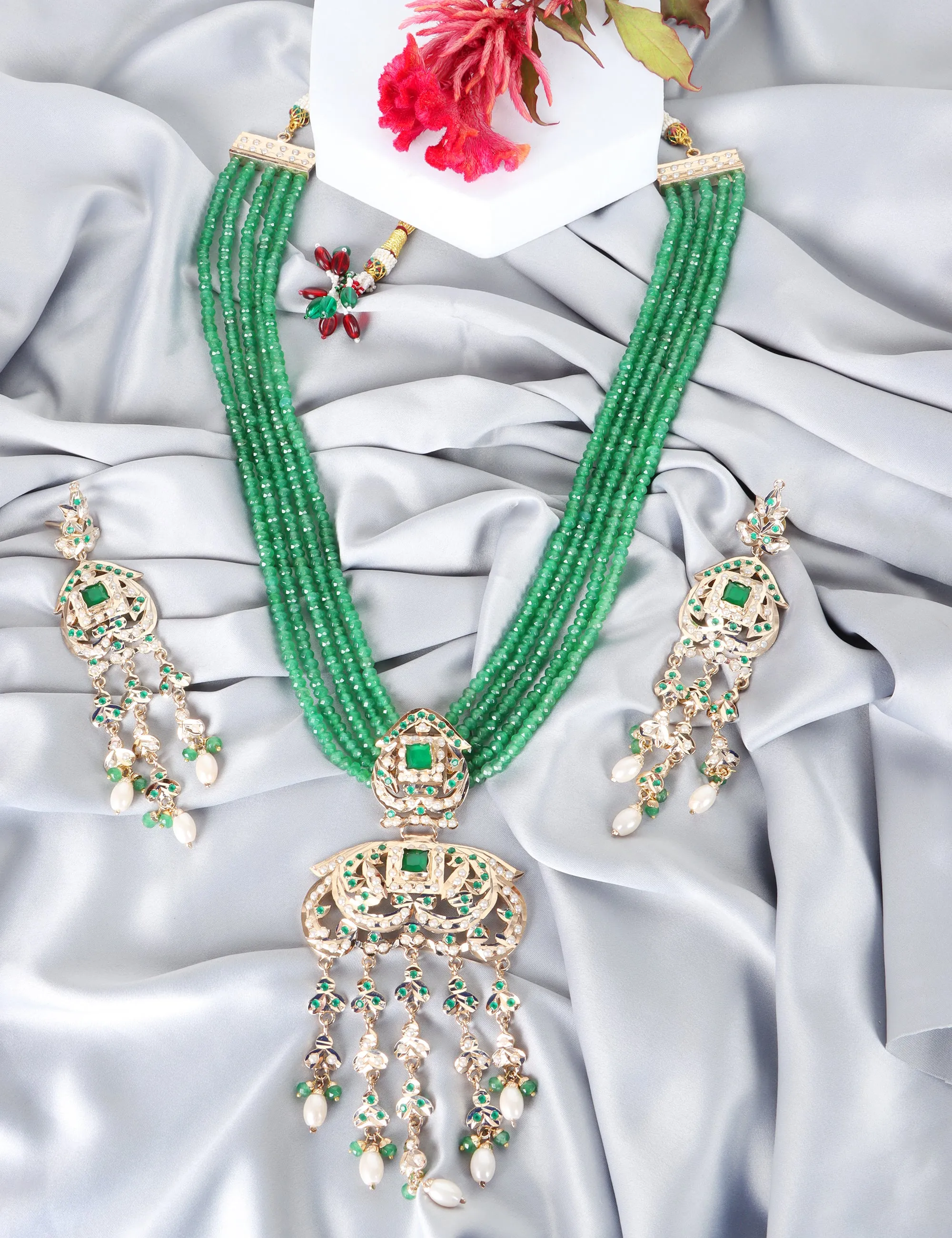 Heritage Jadau Necklace with Emerald Green Beads