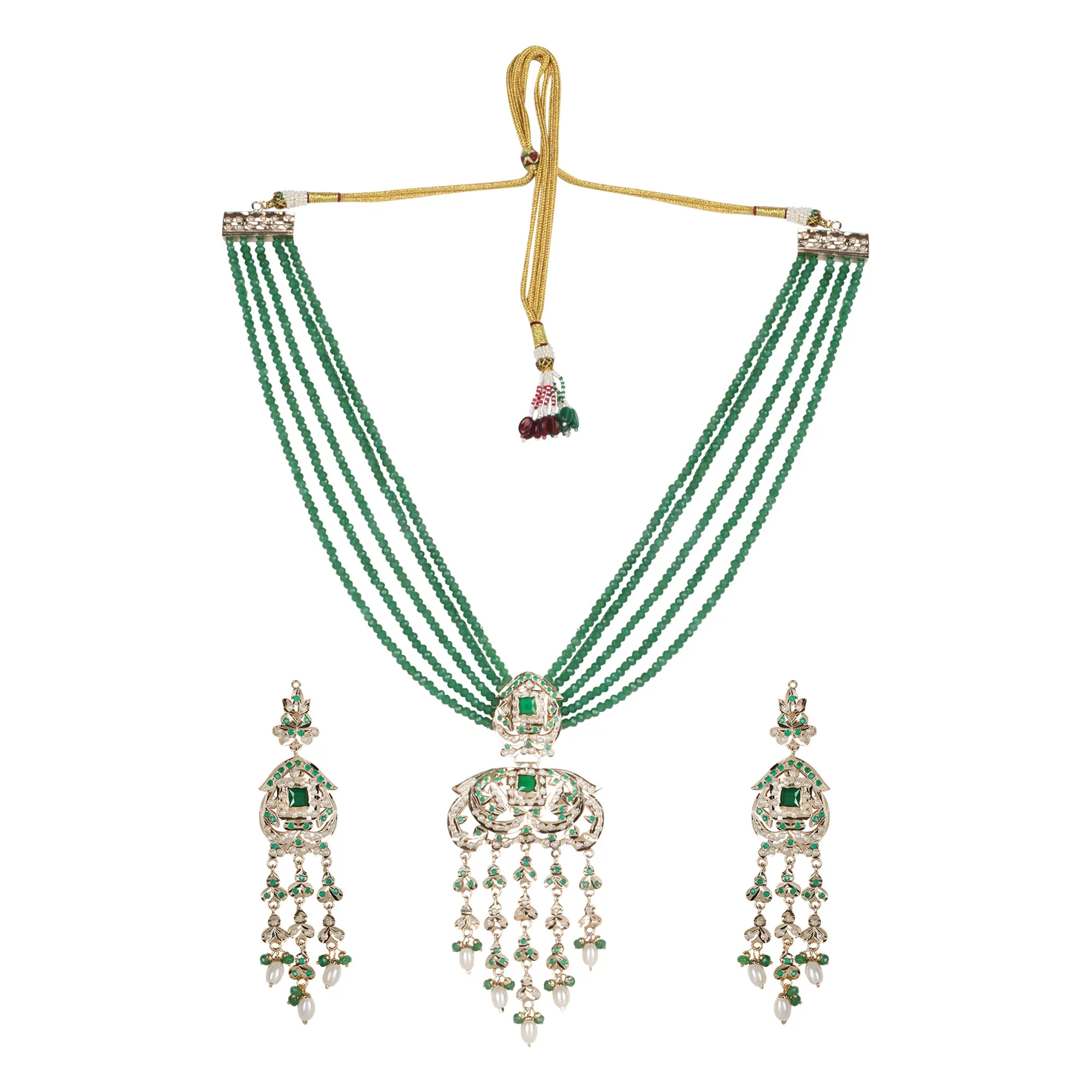 Heritage Jadau Necklace with Emerald Green Beads