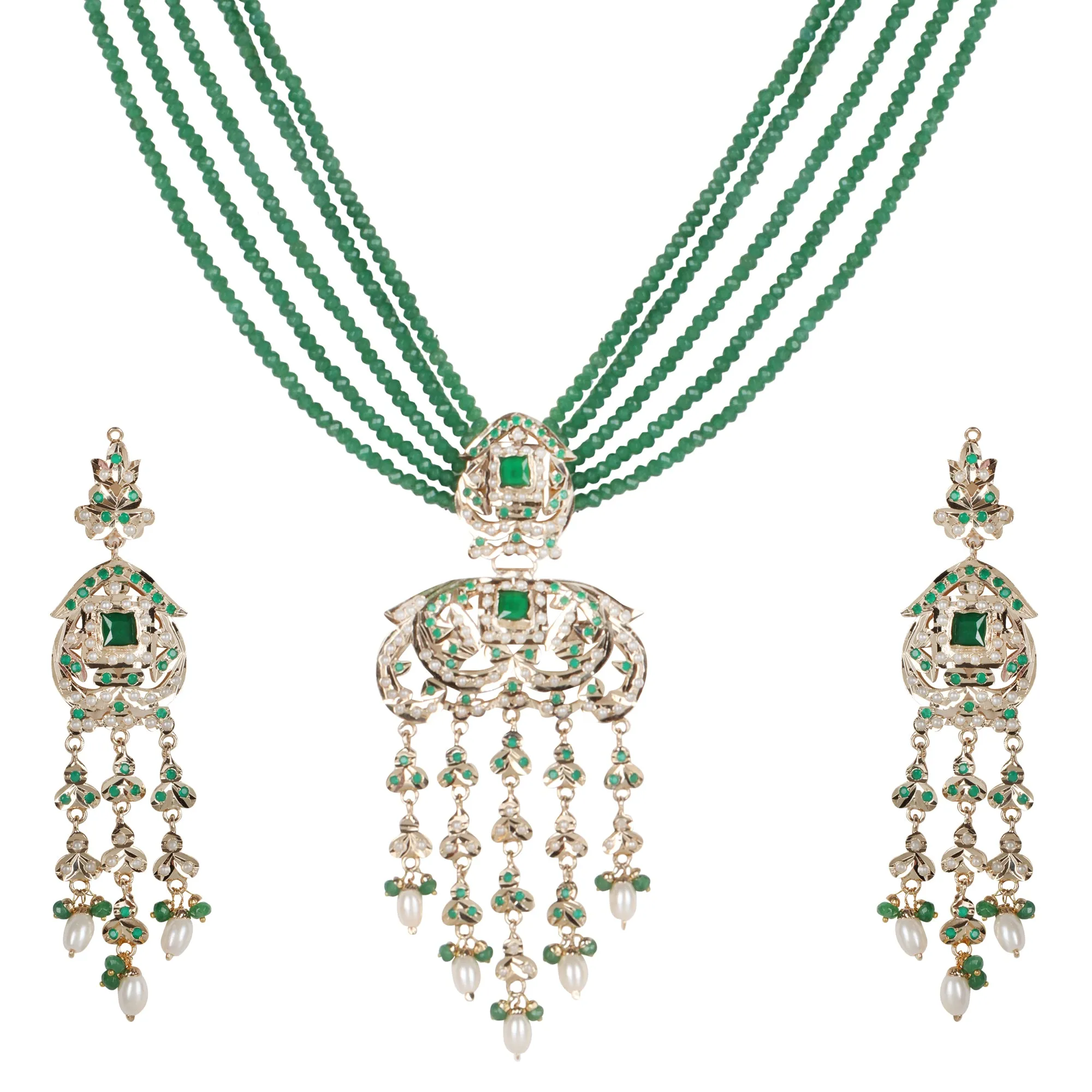 Heritage Jadau Necklace with Emerald Green Beads