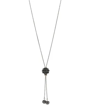 Hill-Tribe Silver Lariat Necklace with Floral Sphere & Beaded Ends