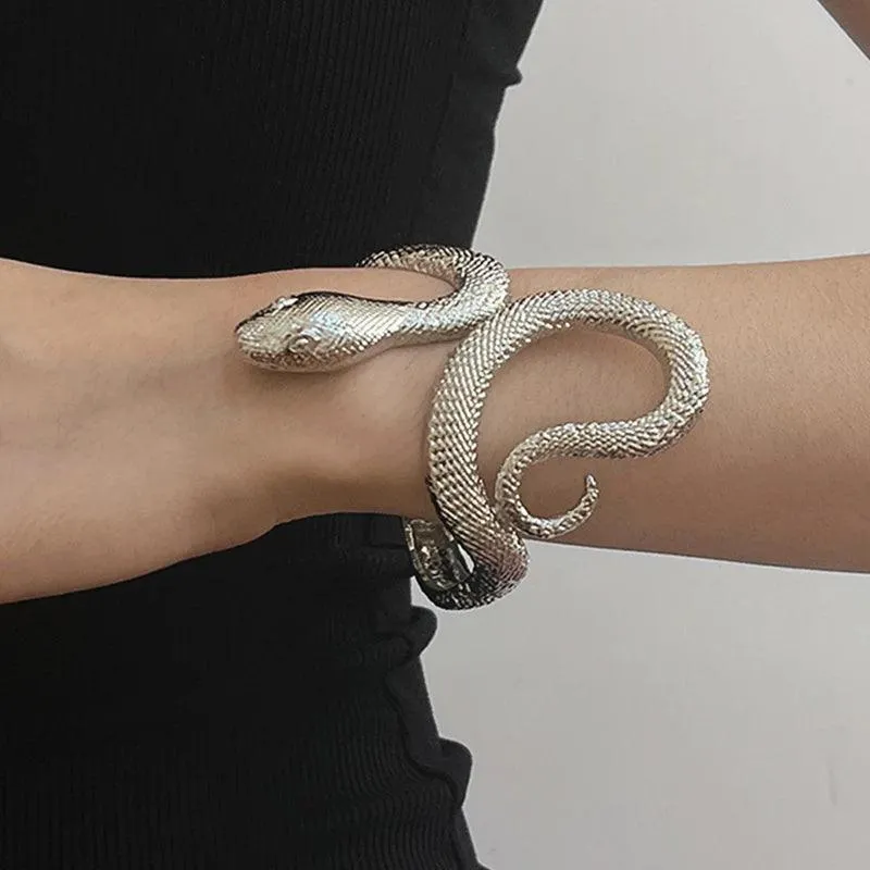 Hot Popular Gothic Unisex Snake-shaped Open Bracelets For Woman - Punk Hip-Hop Texture Bangles Party Jewellery