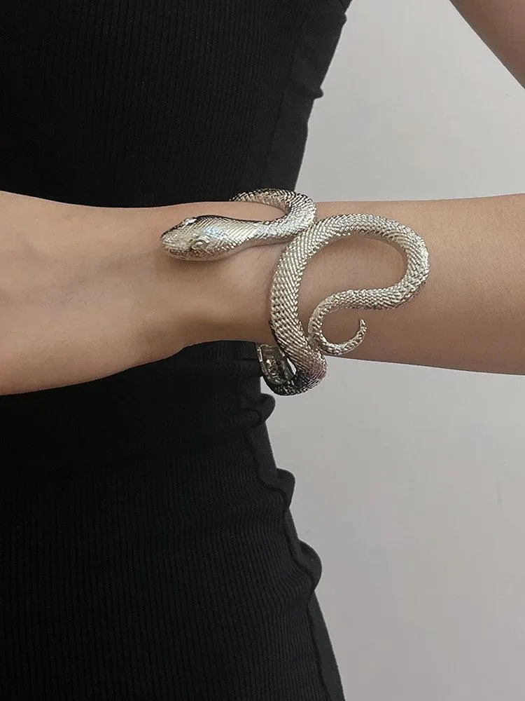 Hot Popular Gothic Unisex Snake-shaped Open Bracelets For Woman - Punk Hip-Hop Texture Bangles Party Jewellery