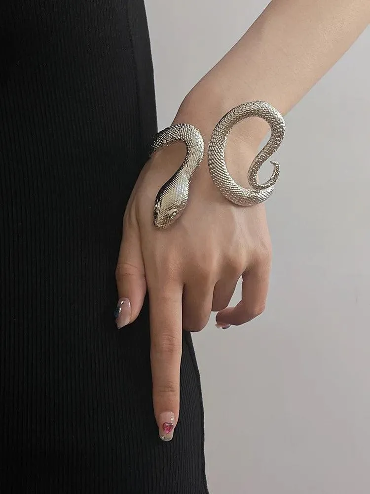 Hot Popular Gothic Unisex Snake-shaped Open Bracelets For Woman - Punk Hip-Hop Texture Bangles Party Jewellery