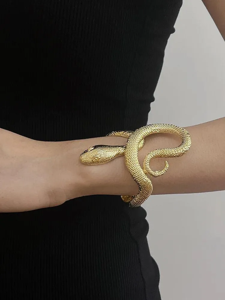 Hot Popular Gothic Unisex Snake-shaped Open Bracelets For Woman - Punk Hip-Hop Texture Bangles Party Jewellery