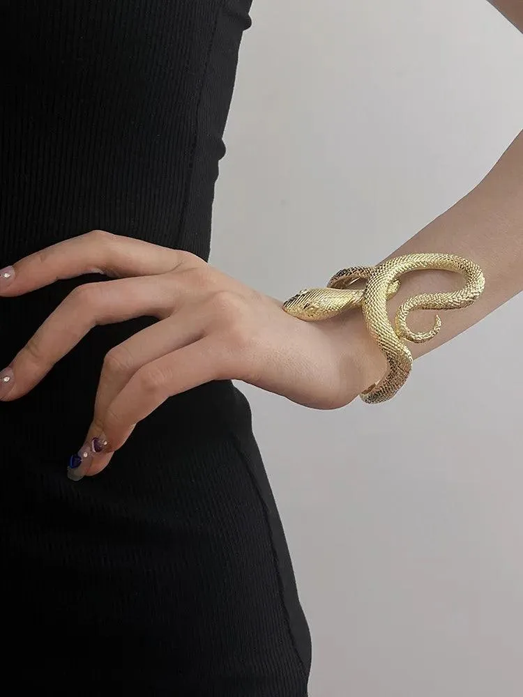 Hot Popular Gothic Unisex Snake-shaped Open Bracelets For Woman - Punk Hip-Hop Texture Bangles Party Jewellery