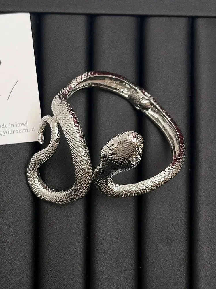 Hot Popular Gothic Unisex Snake-shaped Open Bracelets For Woman - Punk Hip-Hop Texture Bangles Party Jewellery
