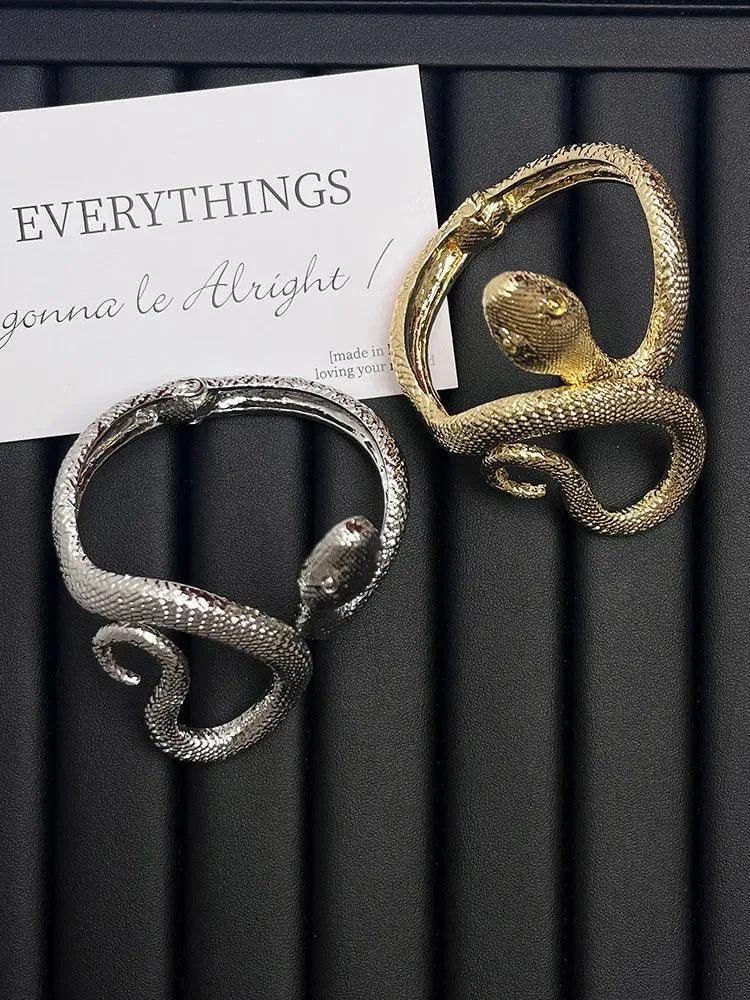 Hot Popular Gothic Unisex Snake-shaped Open Bracelets For Woman - Punk Hip-Hop Texture Bangles Party Jewellery