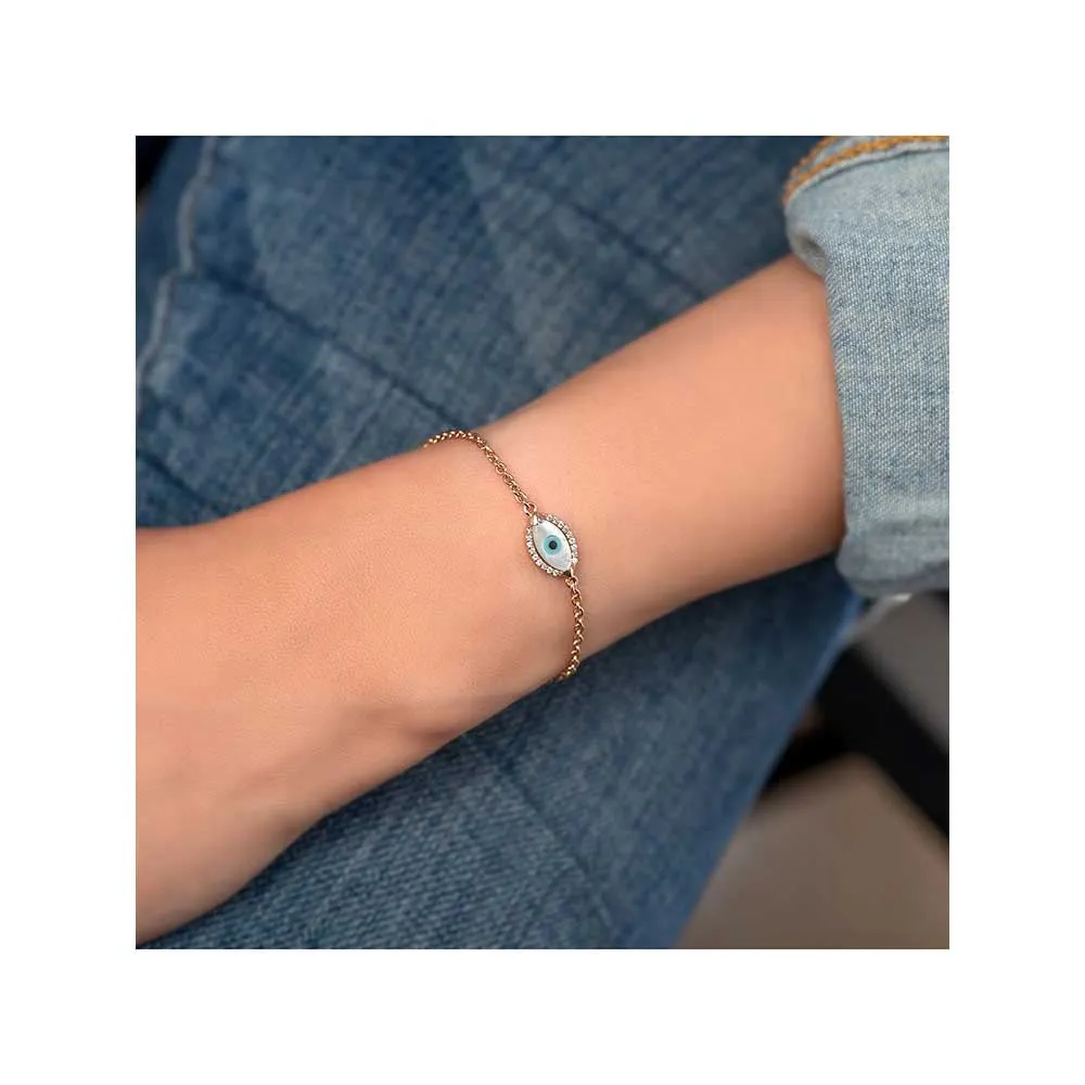 Kaj Fine Jewellery Baby Marquise Evil Eye Diamond Chain Bracelet in 14KT Yellow Gold