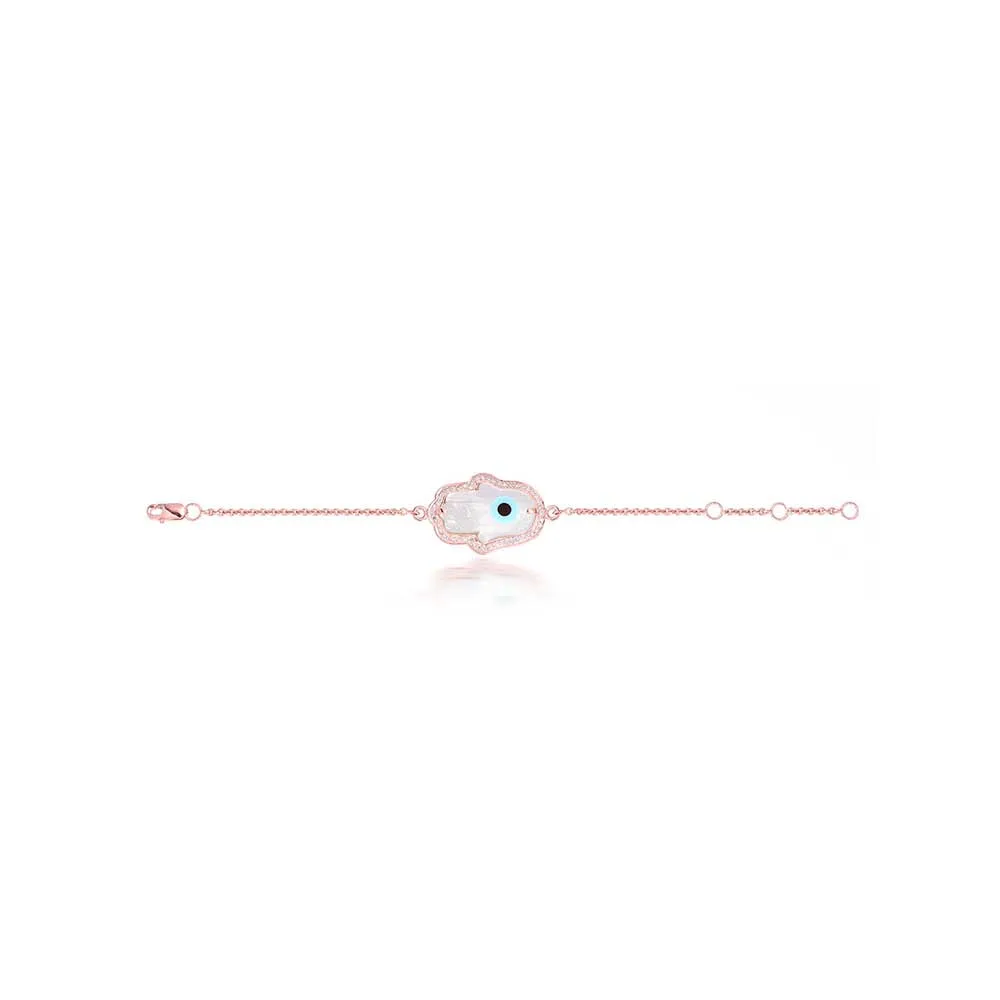 Kaj Fine Jewellery Large Hamsa Hand Evil Eye Diamond Chain Bracelet in 14KT Rose Gold