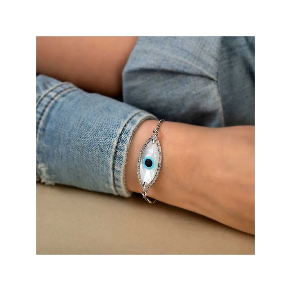 Kaj Fine Jewellery Large Marquise Evil Eye Diamond Chain Bracelet in 14KT White Gold