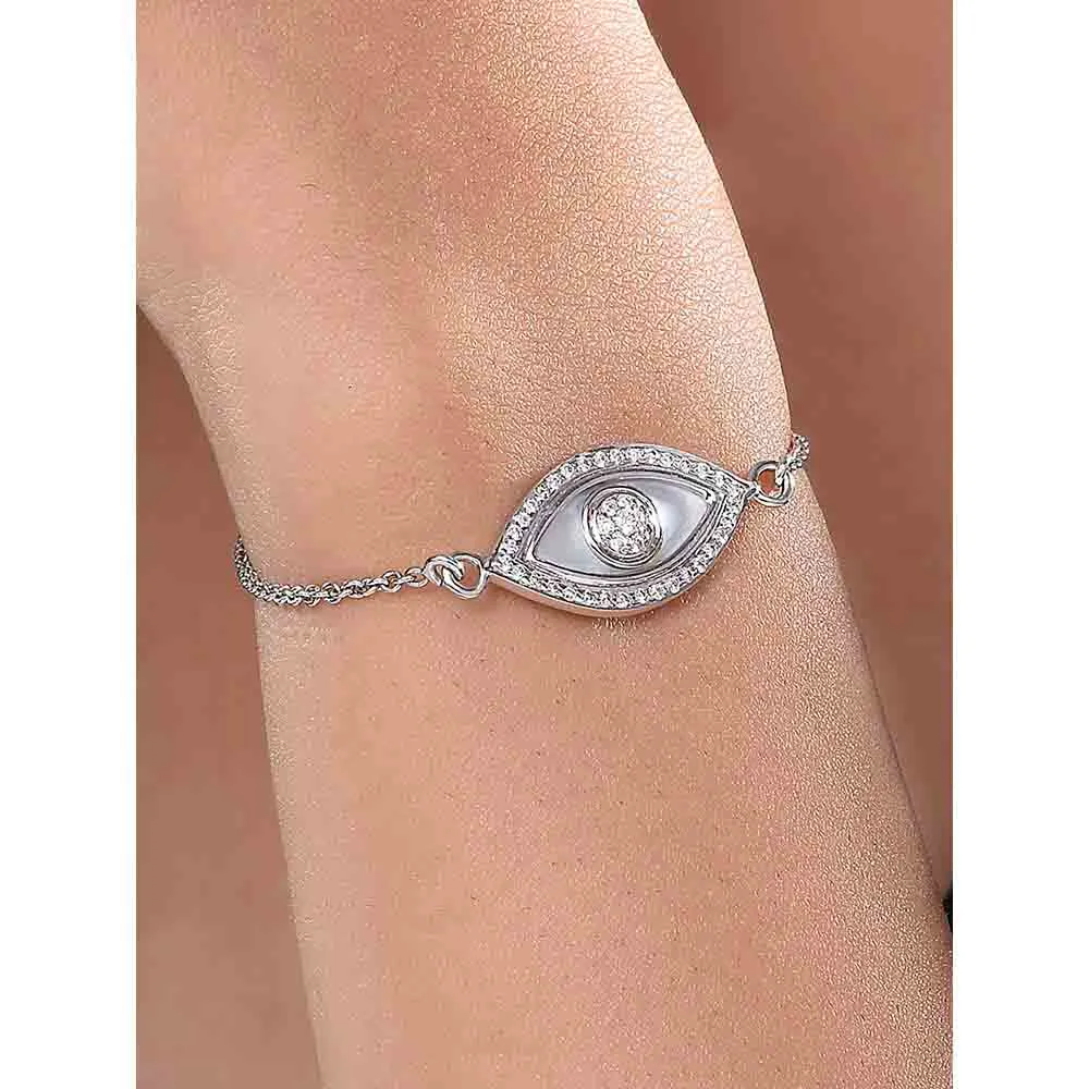 Kaj Fine Jewellery Medium Marquise Evil Eye Diamond inlay Chain Bracelet in 14KT White Gold