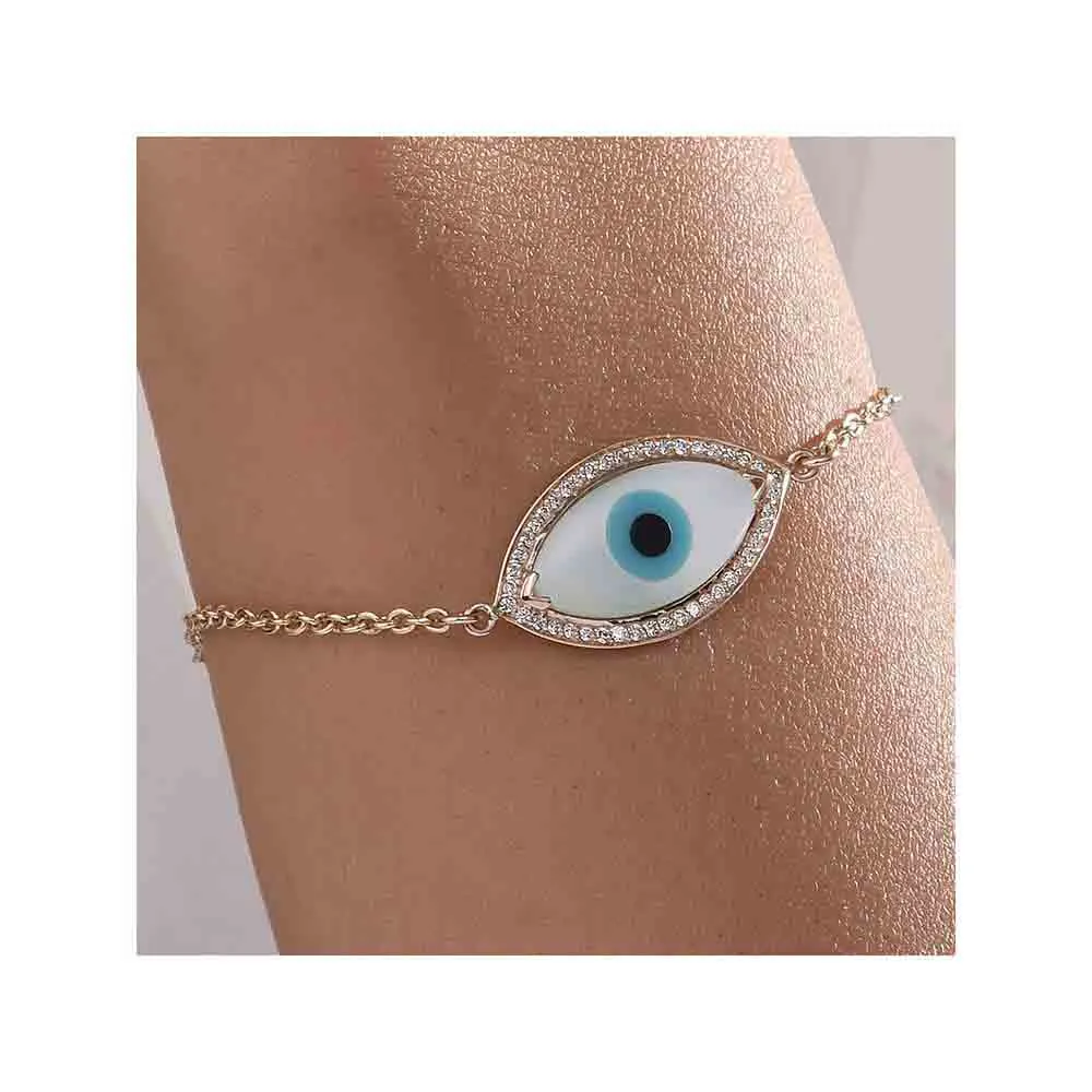 Kaj Fine Jewellery Small Marquise Evil Eye Diamond Chain Bracelet in 14KT Yellow Gold