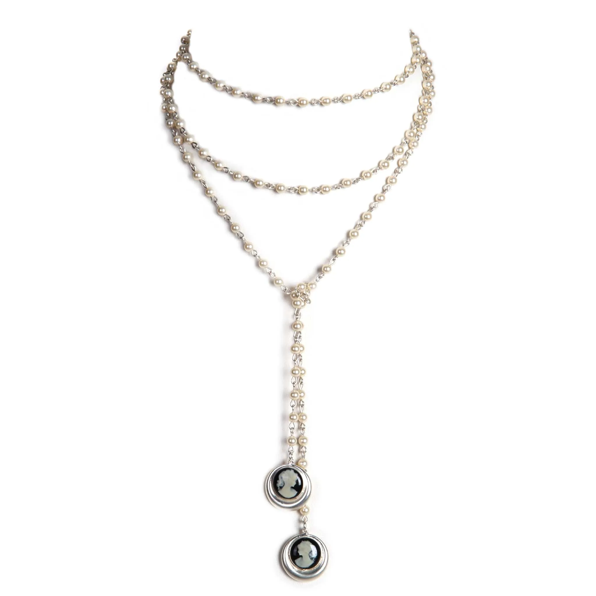 La Señora Beaded Lariat - Cream Pearl