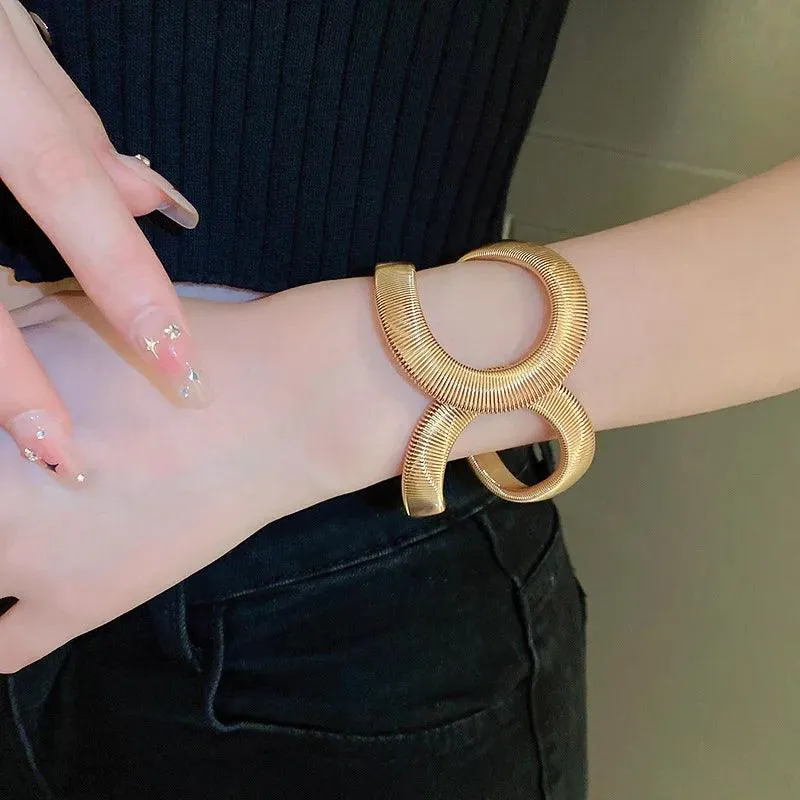 Ladies Boho Wide Line Cuff Open Bracelet Punk Cool Psycho Shiny Ring Bracelets -  Adjustable Jewellery