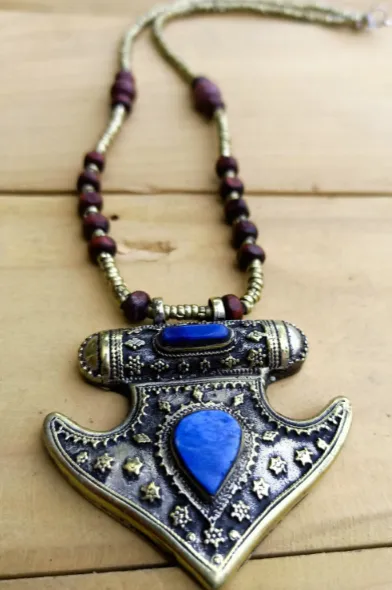 Lapis necklace- Pendant necklace- Beaded necklace- long necklace- Afghan pendant necklace necklace- Chain pendants- Handmade necklace