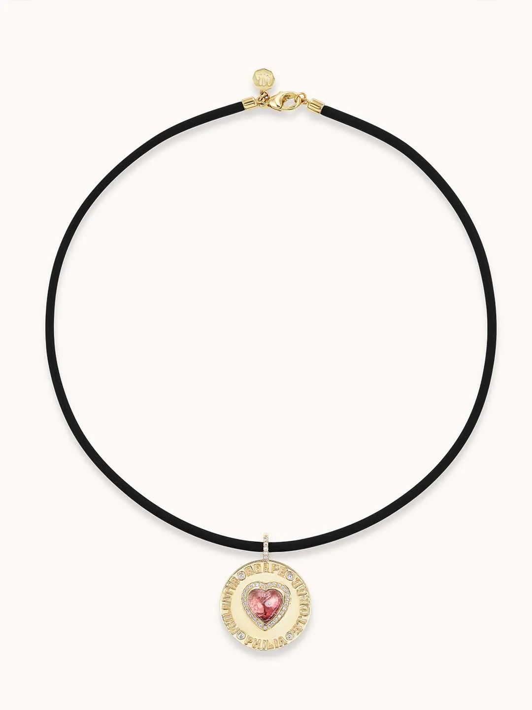 Large Greek Love Charm Pink Tourmaline Cord Necklace