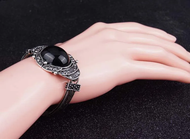 Large Turquoise Bracelet Stylish Retro Look Black Crystal Jewelry Accessories Black Friday Bracelets For Women