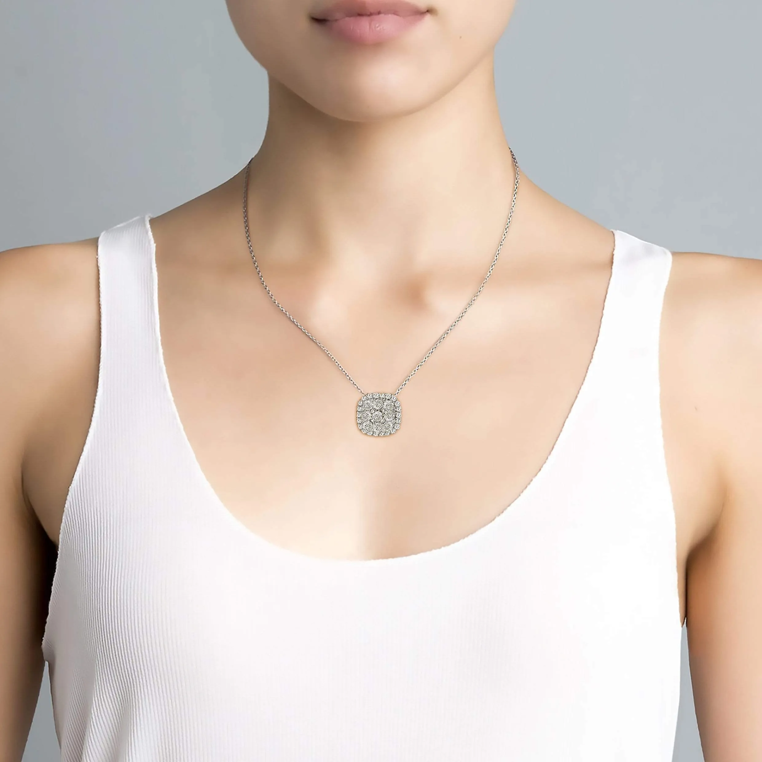Layered Cushion Necklace Sterling Silver
