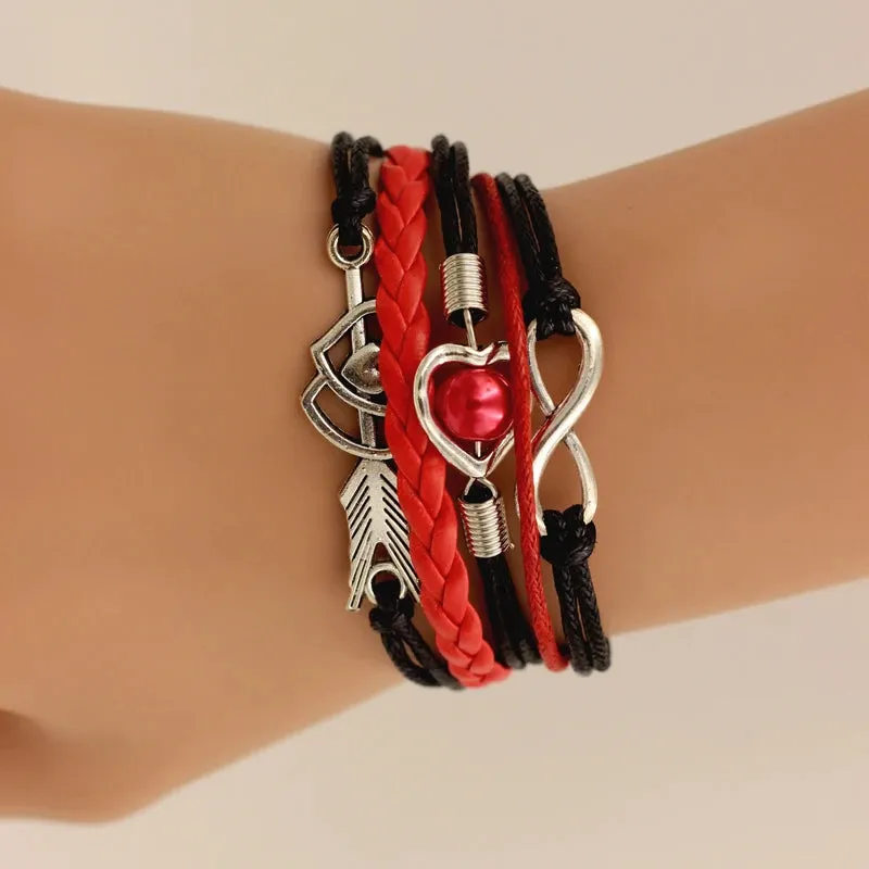 Leather Bracelets Wrap Infinity Love Heart Pearl Friendship Antique  Charm Bracelet
