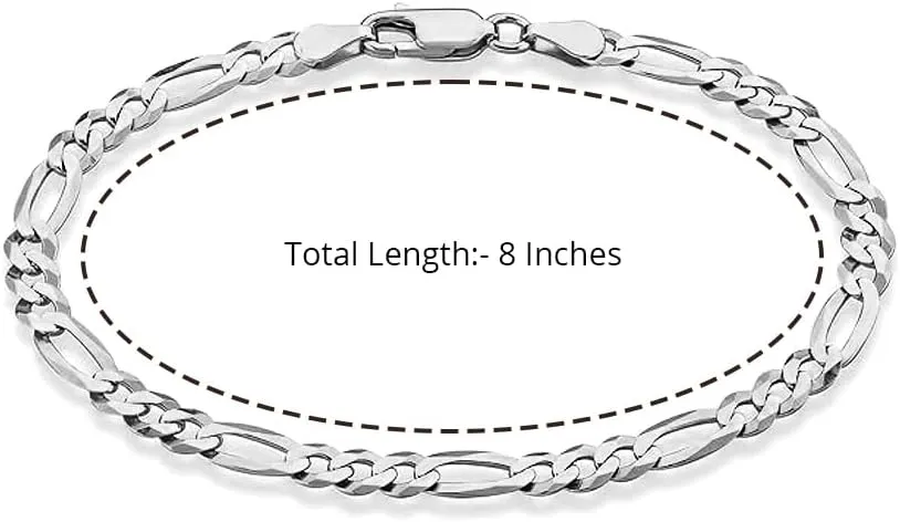 LeCalla Solid 925 Sterling Silver Figaro Link Chain Bracelet | Italian Diamond-Cut Figaro Chain Bracelet for Women Men, Made in Italy (7, 7.5, 8, 8.5, 9 Inches)
