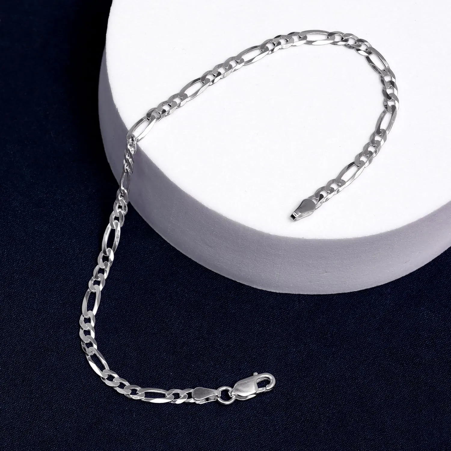 LeCalla Solid 925 Sterling Silver Figaro Link Chain Bracelet | Italian Diamond-Cut Figaro Chain Bracelet for Women Men, Made in Italy (7, 7.5, 8, 8.5, 9 Inches)