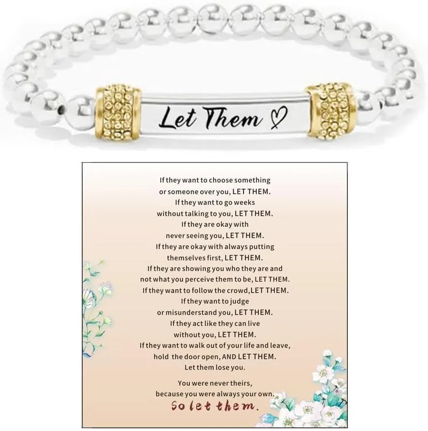 Let Them Dainty Diamond Beaded Stretch Bracelet,Self Worth Motivational Stainless Steel Engraving Bracelets Crystal Energy Chain Bracelet Friendship Bracelets Jewelry for Best Friend Women Men