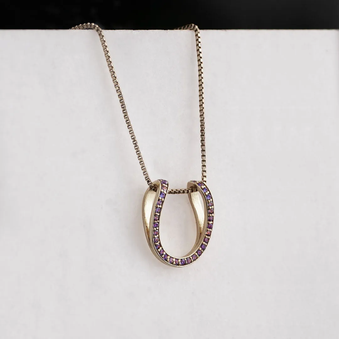 Levade - Violet Moissanite Stones and Sterling Silver Horseshoe Necklace