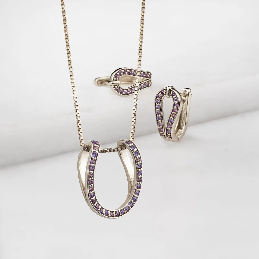 Levade - Violet Moissanite Stones and Sterling Silver Horseshoe Necklace