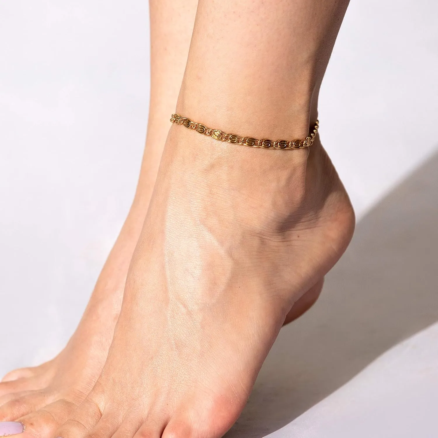 LIFETIME JEWELRY Womens Gold Anklet 24k Gold Plated Diamond Cut Scroll Ankle Bracelet