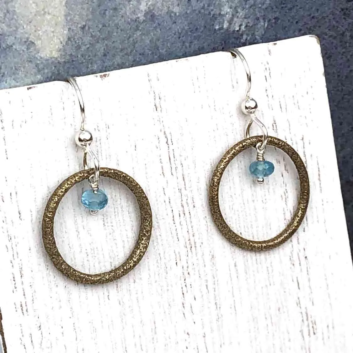 Light Bright Bronze Celtic Ring Money Earrings with Genuine Apatite | Artifact #6564