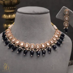 Lightweight Sleek Polki Necklace Set - Blue