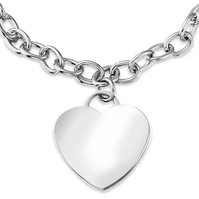 Link Chain Red Medical ID Bracelet with Heart Tag Silver Tone 7-7.5 Inch