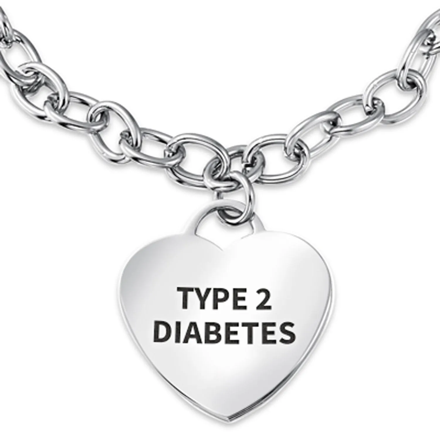 Link Chain Red Medical ID Bracelet with Heart Tag Silver Tone 7-7.5 Inch