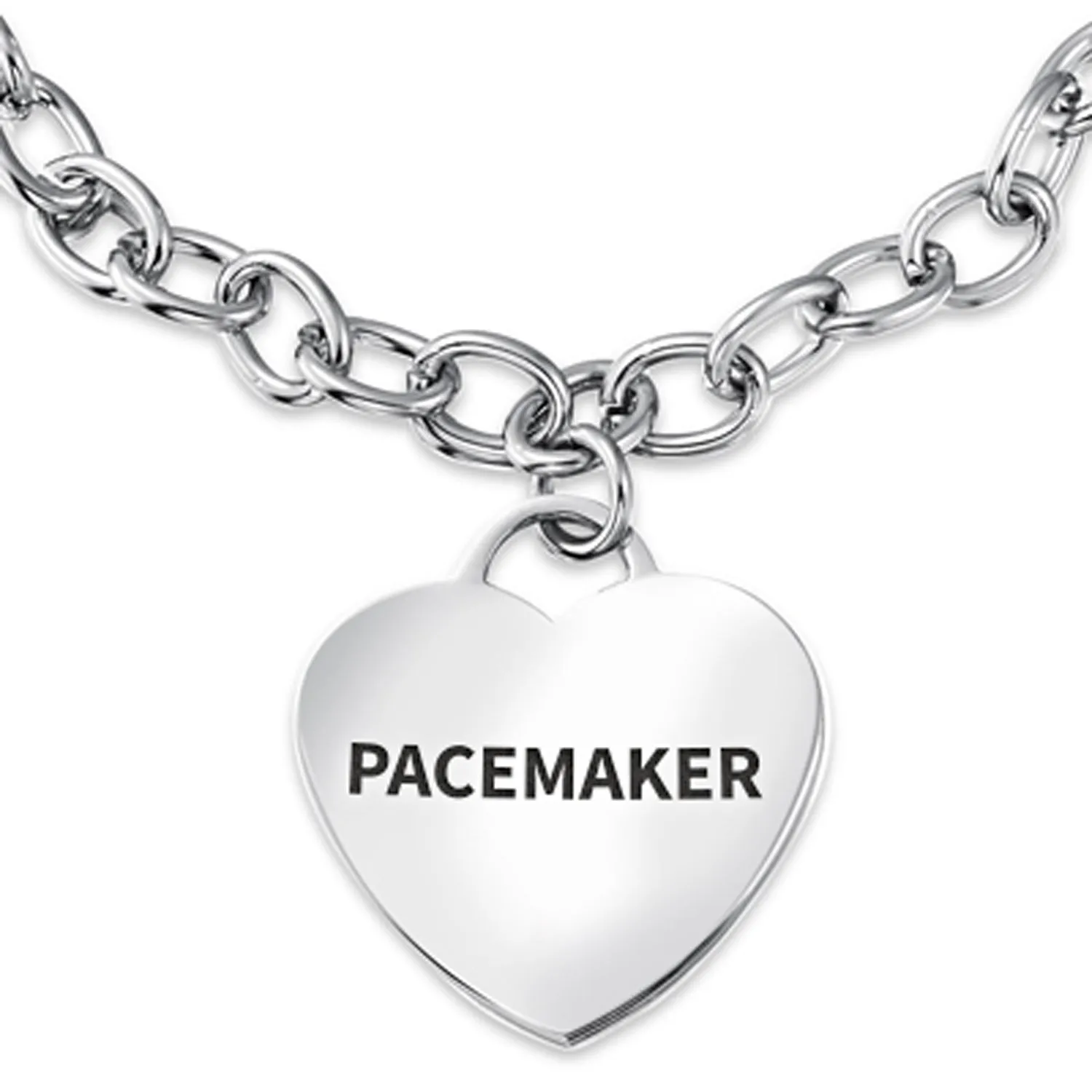 Link Chain Red Medical ID Bracelet with Heart Tag Silver Tone 7-7.5 Inch