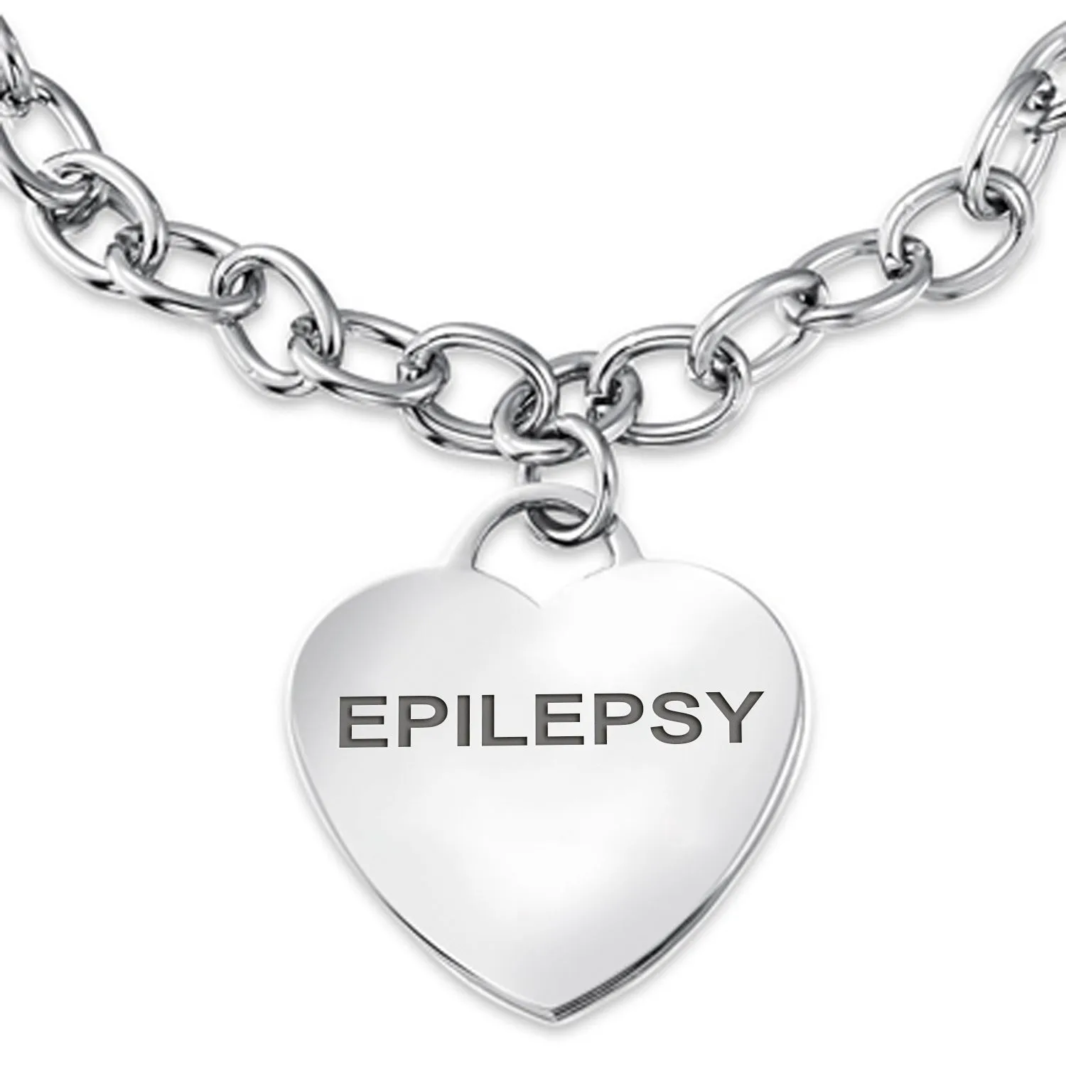 Link Chain Red Medical ID Bracelet with Heart Tag Silver Tone 7-7.5 Inch