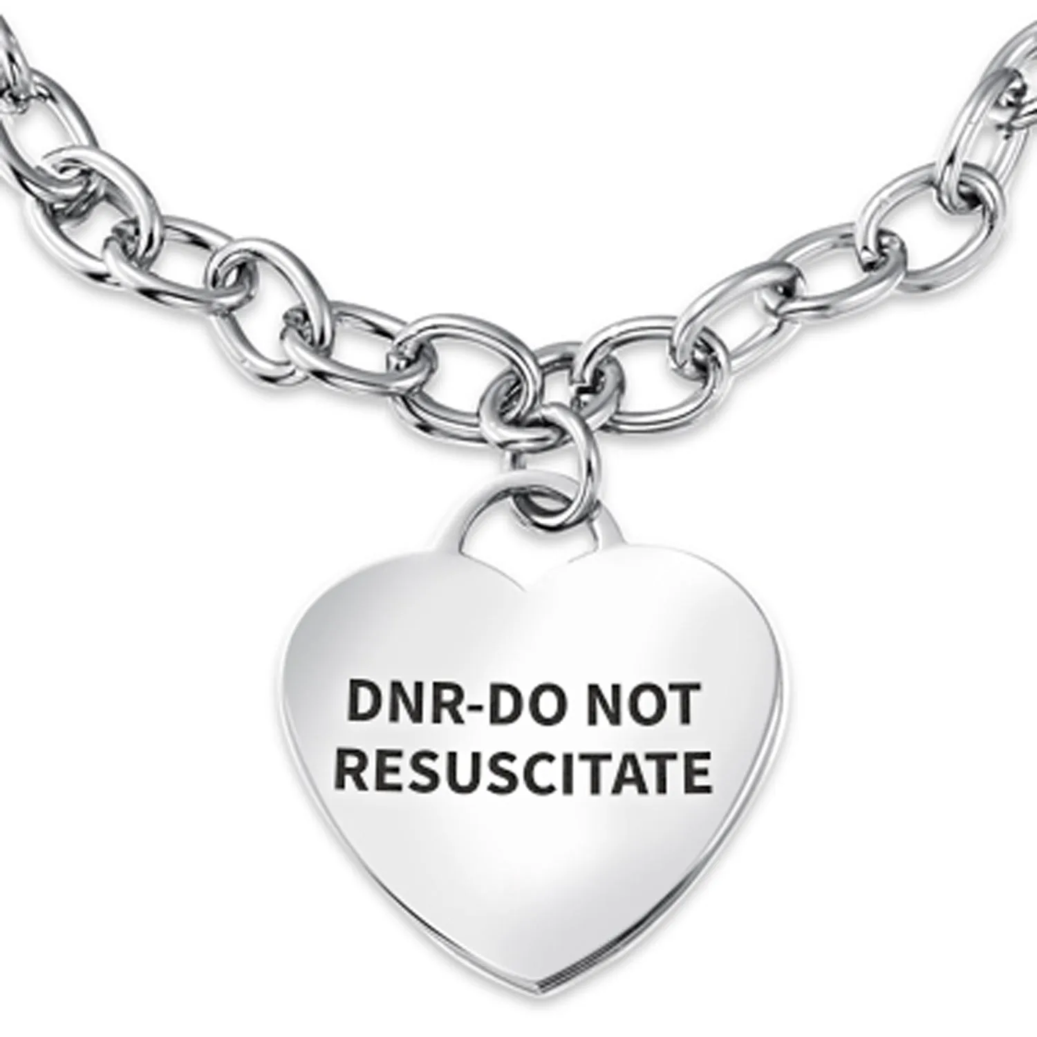 Link Chain Red Medical ID Bracelet with Heart Tag Silver Tone 7-7.5 Inch