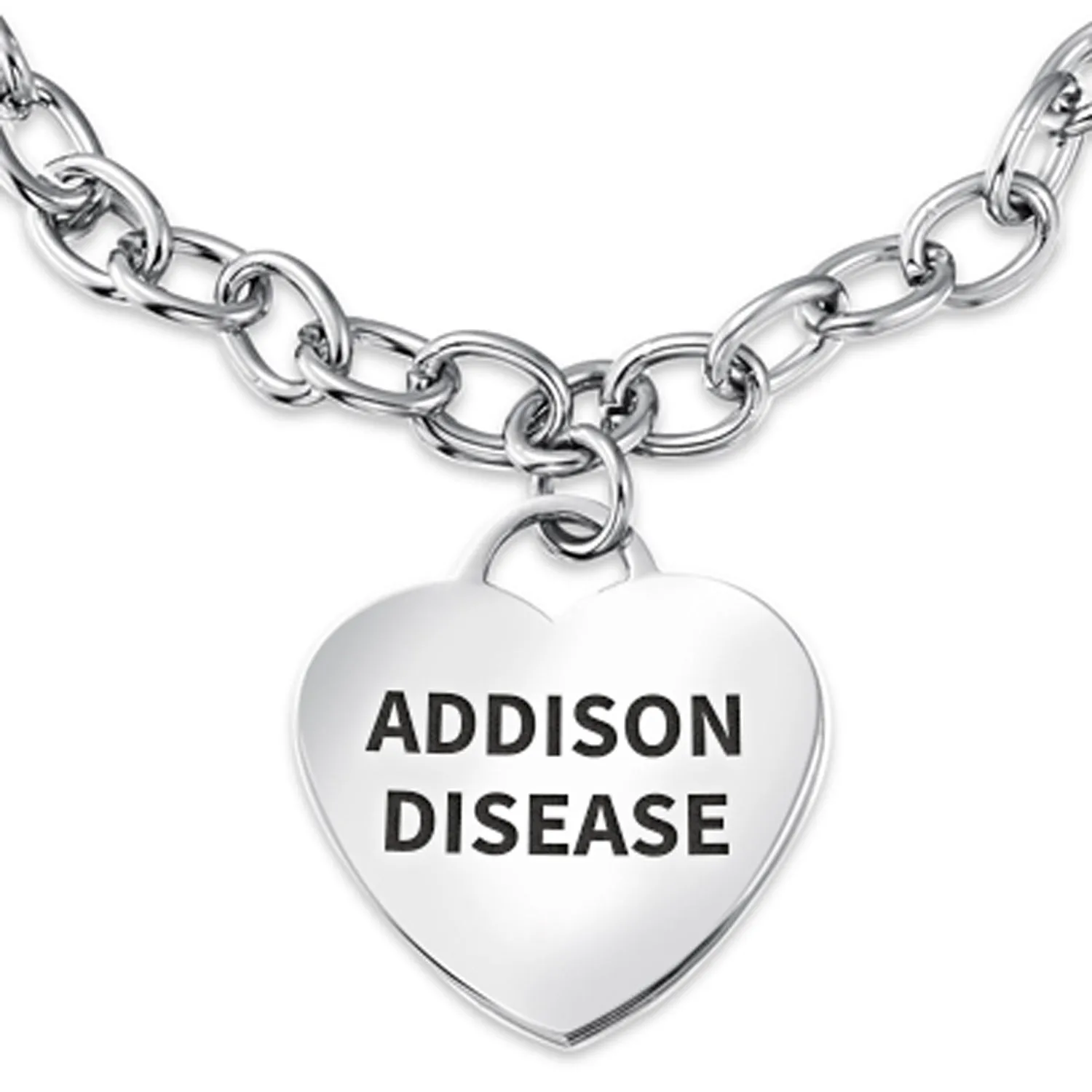 Link Chain Red Medical ID Bracelet with Heart Tag Silver Tone 7-7.5 Inch