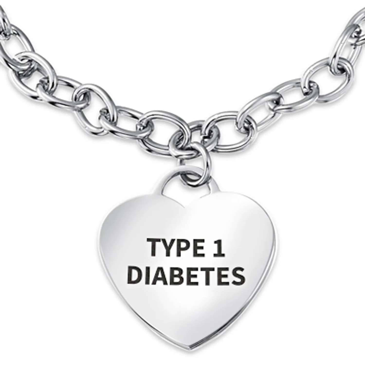 Link Chain Red Medical ID Bracelet with Heart Tag Silver Tone 7-7.5 Inch