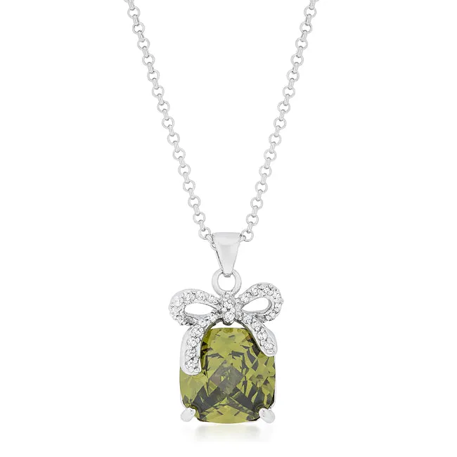 LOVCIA Elegant Olivine Cubic Zirconia Pendant with Bow Design