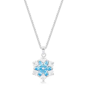 LOVCIA Marquise Aqua Blue Snowflake Pendant in Rhodium with Goldtone Finish