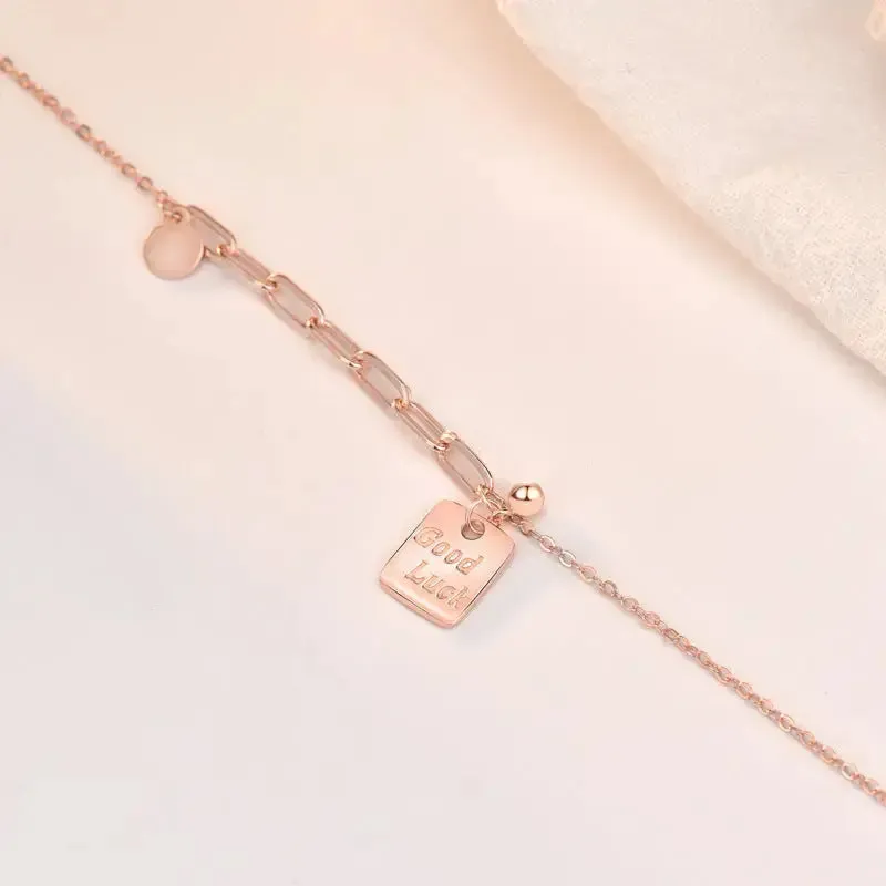 LOVCIA Modern Good Luck Letters Square Tag 925 Sterling Silver Necklace